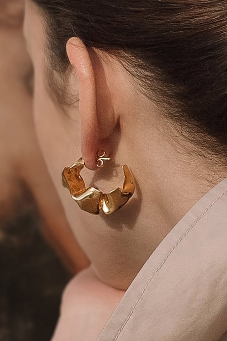 Misho Gold Plated Textured Mini Flow Hoop Earrings