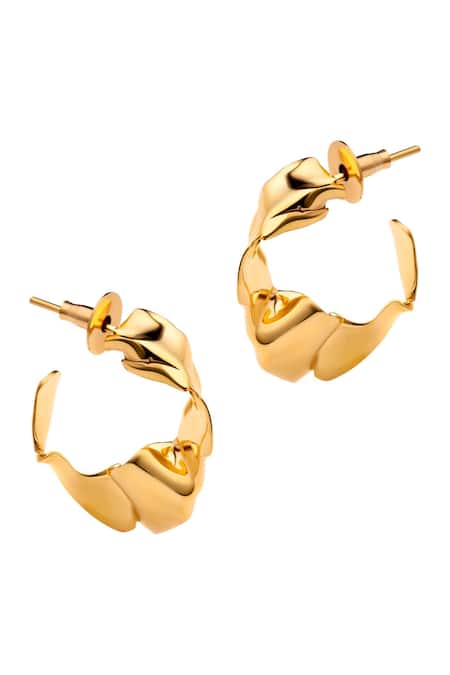 Shop_Misho_Gold Plated Textured Mini Flow Hoop Earrings _at_Aza_Fashions