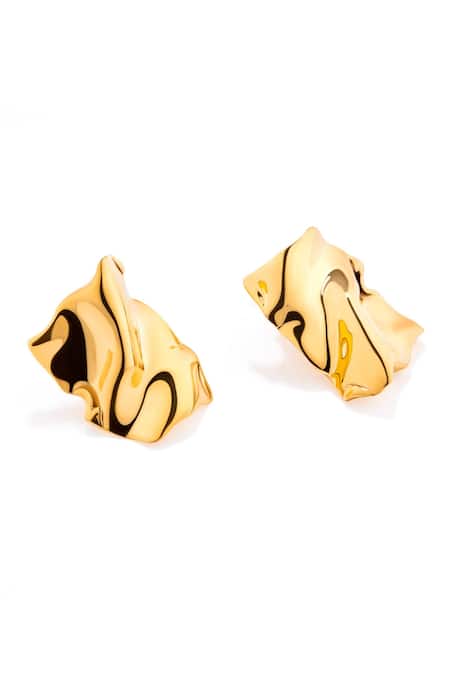 Shop_Misho_Gold Plated Textured Mini Flow Stud Earrings _at_Aza_Fashions