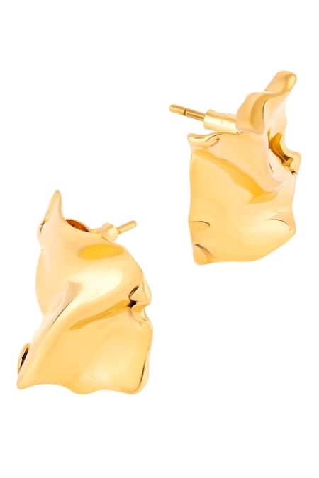 Misho_Gold Plated Textured Mini Flow Stud Earrings _Online_at_Aza_Fashions