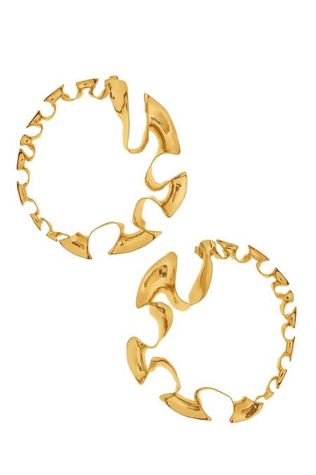 Misho_Gold Plated Cut Work Winter Flower Hoop Earrings_Online_at_Aza_Fashions