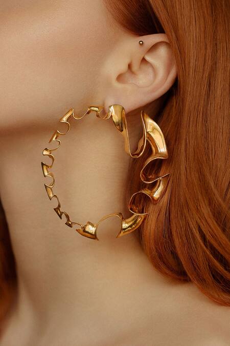Buy_Misho_Gold Plated Cut Work Winter Flower Hoop Earrings_Online_at_Aza_Fashions