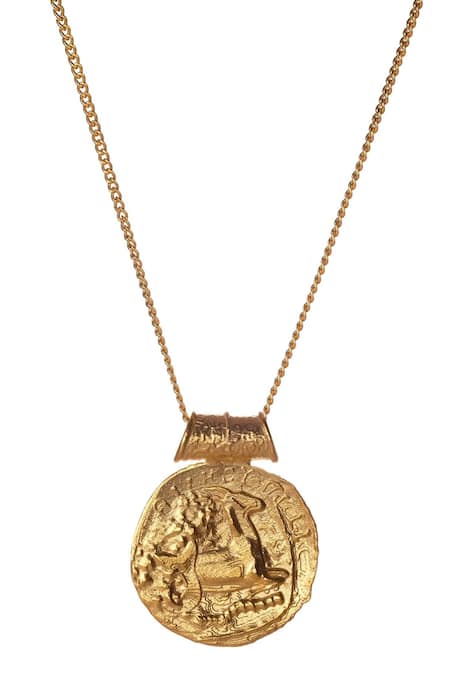 Misho Gold Plated Carved Minimal Capricorn Zodiac Pendant Necklace