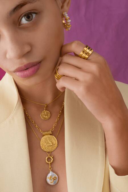 Misho Gold Plated Capricorn Pearl Convertible Pendant Necklace Online at Aza Fashions Misho_Gold Plated Capricorn Pearl Convertible Pendant Necklace_Online_at_Aza_Fashions