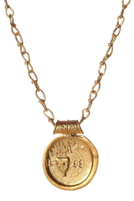 Shop Misho Gold Plated Mini Link Aquarius Zodiac Pendant Necklace at Aza Fashions Shop_Misho_Gold Plated Mini Link Aquarius Zodiac Pendant Necklace_at_Aza_Fashions