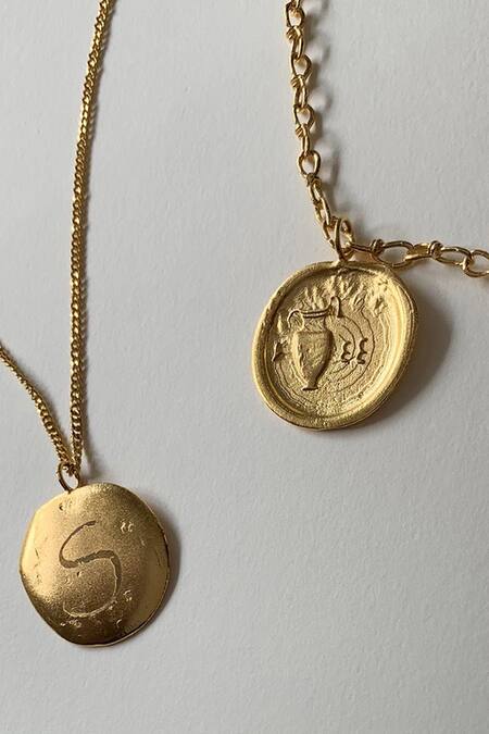 Misho Gold Plated Mini Link Aquarius Zodiac Pendant Necklace Online at Aza Fashions Misho_Gold Plated Mini Link Aquarius Zodiac Pendant Necklace_Online_at_Aza_Fashions