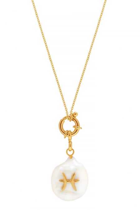 Shop Misho Gold Plated Pisces Pearl Convertible Pendant Necklace at Aza Fashions Shop_Misho_Gold Plated Pisces Pearl Convertible Pendant Necklace_at_Aza_Fashions
