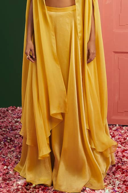 Buy_Vasavi Shah_Yellow Blouse And Skirt  Tissue Silk Embroidered Floral Sequin Set  _Online_at_Aza_Fashions