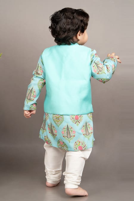 Little Brats Floral Print Bundi Jacket & Kurta Set 