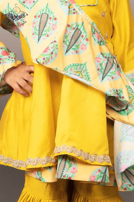 Shop_Little Brats_Yellow Crepe, Silk, Cotton Embroidery, Zari Floral Pattern Kurta Sharara Set _Online_at_Aza_Fashions