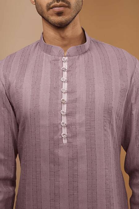 Shop_Rng Safawala_Purple Cotton, Silk Sequins, Embroidery Stripe Kurta Set_Online_at_Aza_Fashions