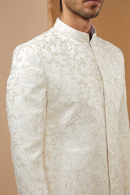 Shop Rng Safawala White Silk Zari Embroidered Achkan Set Online at Aza Fashions Shop_Rng Safawala_White Silk Zari Embroidered Achkan Set _Online_at_Aza_Fashions