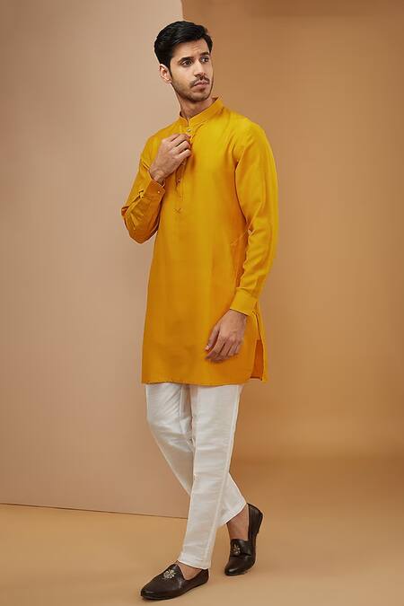 Buy_Rng Safawala_Yellow Silk, Cotton Sequins, Embroidery Geometric Thread Work Bundi Set_Online_at_Aza_Fashions