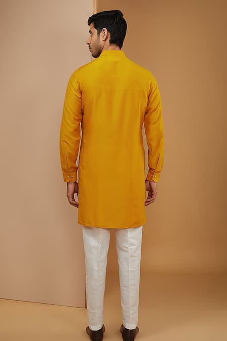 Shop_Rng Safawala_Yellow Silk, Cotton Sequins, Embroidery Geometric Thread Work Bundi Set_Online_at_Aza_Fashions