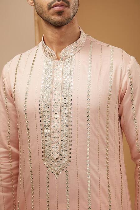 Shop Rng Safawala Peach Cotton, Silk Mirrors Work Kurta Set For Kids Online at Aza Fashions Shop_Rng Safawala_Peach Cotton, Silk Mirrors Work Kurta Set For Kids_Online_at_Aza_Fashions