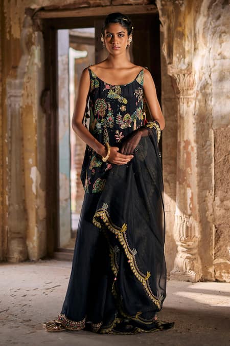 Rajiramniq Nadira Floral Embroidered Short Kurta Sharara Set 