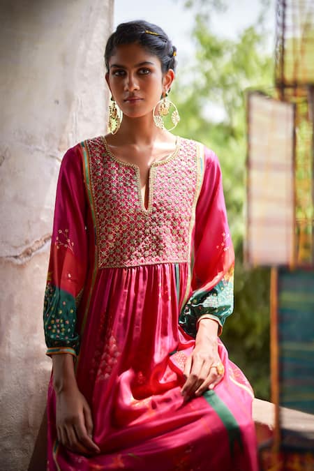 Shop Rajiramniq Magenta Silk, Organza, Modal, Satin Nadira Floral Print Anarkali Palazzo Set Online at Aza Fashions Shop_Rajiramniq_Magenta Silk, Organza, Modal, Satin Nadira Floral Print Anarkali Palazzo Set _Online_at_Aza_Fashions