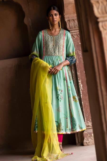 Rajiramniq Nadira Botanical Print Anarkali Palazzo Set 