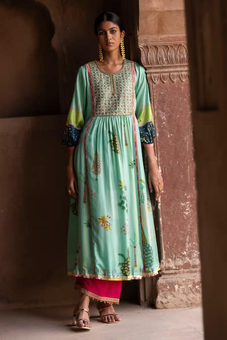 Rajiramniq Nadira Botanical Print Anarkali Palazzo Set