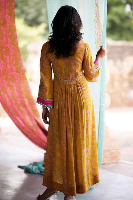 Rajiramniq Forest Print Pleated Anarkali & Palazzo Set 