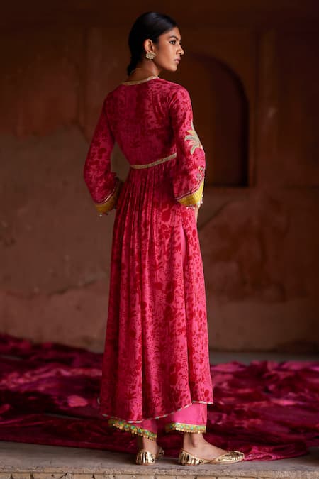 Rajiramniq Forest Print Pleated Anarkali With Palazzo 