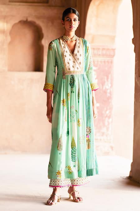 Rajiramniq Oasis Print Angarkha Palazzo Set 