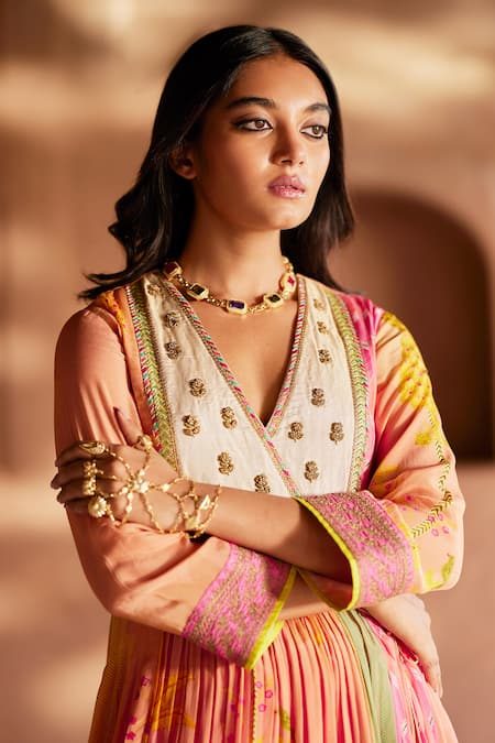 Rajiramniq Oasis Print Angarkha & Palazzo Set 