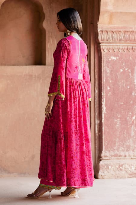 Rajiramniq Forest Print Panelled Anarkali & Palazzo Set 