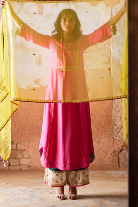 Rajiramniq Hand Embroidered Kurta Palazzo Set 