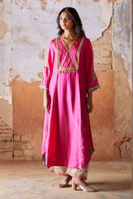 Buy Rajiramniq Pink Silk, Organza, Modal Sequins, Beads, Embroidery Hand Kurta Palazzo Set Online at Aza Fashions Buy_Rajiramniq_Pink Silk, Organza, Modal Sequins, Beads, Embroidery Hand Kurta Palazzo Set _Online_at_Aza_Fashions