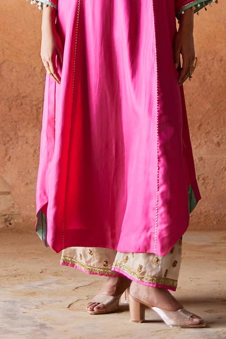 Shop Rajiramniq Pink Silk, Organza, Modal Sequins, Beads, Embroidery Hand Kurta Palazzo Set Online at Aza Fashions Shop_Rajiramniq_Pink Silk, Organza, Modal Sequins, Beads, Embroidery Hand Kurta Palazzo Set _Online_at_Aza_Fashions