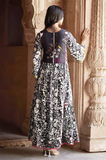 Rajiramniq Forest Print Panelled Anarkali 