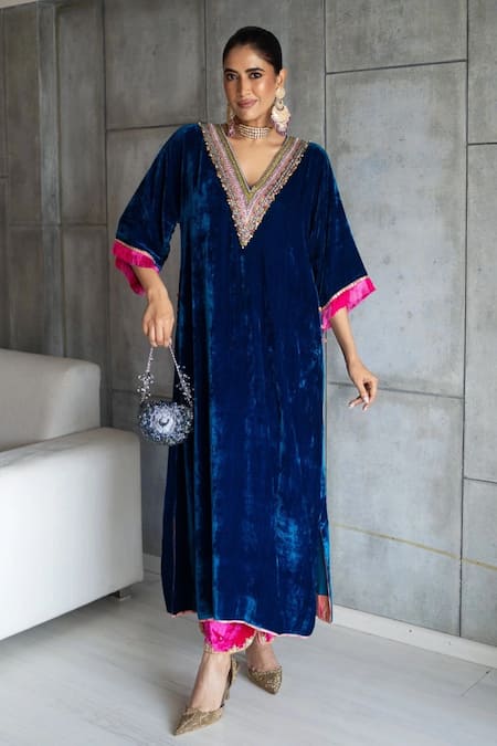Rajiramniq Embroidered Yoke Kaftan & Palazzo Set 