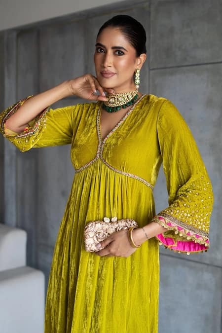 Rajiramniq Embroidered Velvet Anarkali & Palazzo Set 