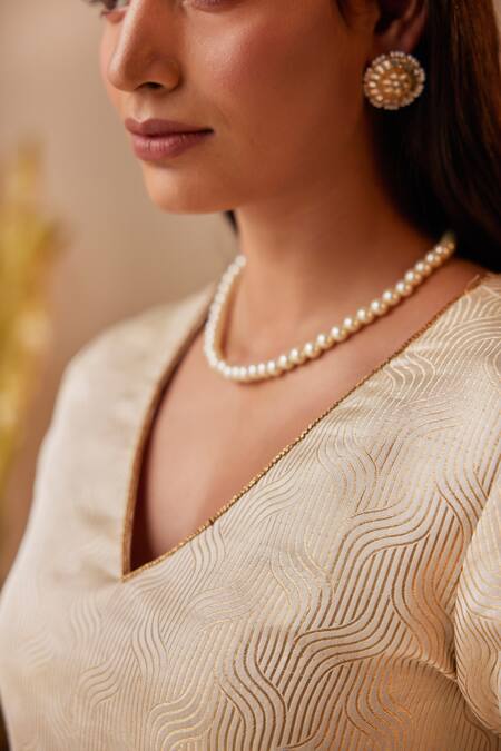 Shop_Shorshe Clothing_Ivory Brocade, Tissue Zari, Embroidery V-neck Anu Banarasi Kurta And Sharara Set