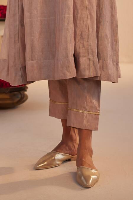 Buy Shorshe Clothing Beige Linen Embroidery, Lace Split Hand Block Print Choga Kurta And Pant Set Online at Aza Fashions Buy_Shorshe Clothing_Beige Linen Embroidery, Lace Split Hand Block Print Choga Kurta And Pant Set _Online_at_Aza_Fashions