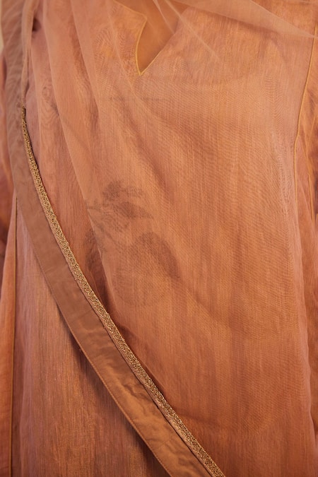 Shop Shorshe Clothing Pink Linen Embroidery Split V-neck Hand Block Print Choga Kurta With Pant Shop_Shorshe Clothing_Pink Linen Embroidery Split V-neck Hand Block Print Choga Kurta With Pant