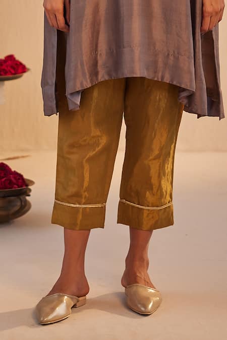 Buy Shorshe Clothing Grey Silk, Tissue Lace, Zari Split V-neck Embroidered Sleeve Kurta And Pant Set Online at Aza Fashions Buy_Shorshe Clothing_Grey Silk, Tissue Lace, Zari Split V-neck Embroidered Sleeve Kurta And Pant Set_Online_at_Aza_Fashions