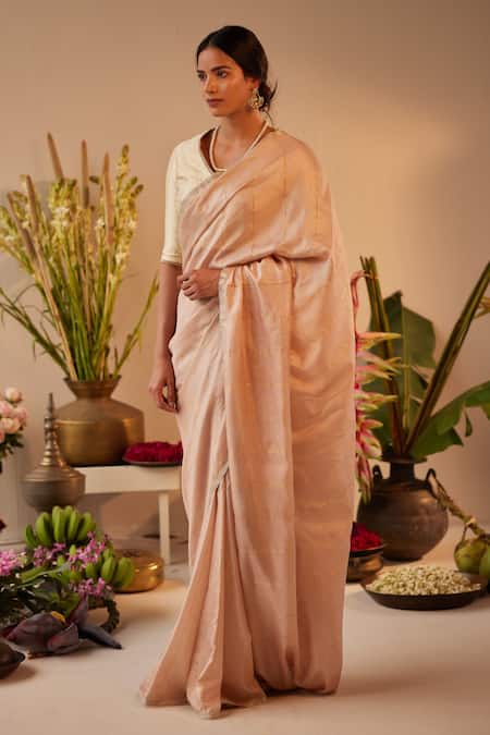 Buy_Shorshe Clothing_Pink Silk Zari Woven Stripe Saree_Online_at_Aza_Fashions