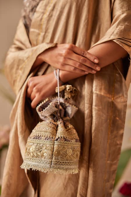 Shop_Shorshe Clothing_Gold Tissue, Brocade Woven Stripe Saree _Online_at_Aza_Fashions