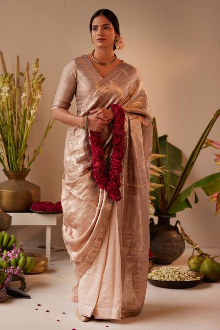 Shorshe Clothing Pink Tissue, Brocade Woven Textured Saree Online at Aza Fashions Shorshe Clothing_Pink Tissue, Brocade Woven Textured Saree _Online_at_Aza_Fashions