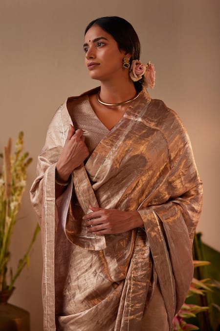 Shorshe Clothing Pink Tissue, Brocade Woven Textured Saree at Aza Fashions Shorshe Clothing_Pink Tissue, Brocade Woven Textured Saree _at_Aza_Fashions