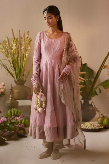 Shorshe Clothing Pink Organza Tissue Embroidered Sequin Border Dupatta 