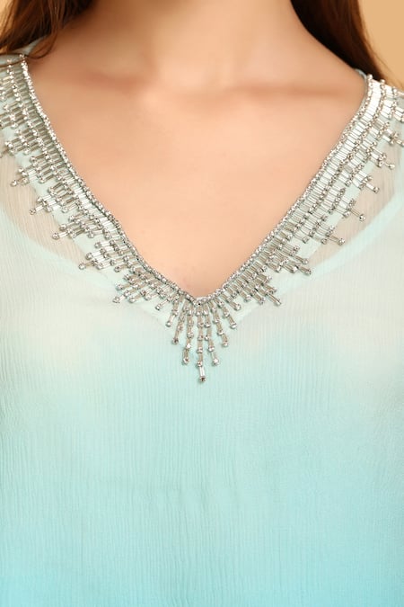 Shop_Label Ivish_Blue Chiffon, Muslin Embroidery Shaded Embellished Kaftan With Inner Slip _Online_at_Aza_Fashions