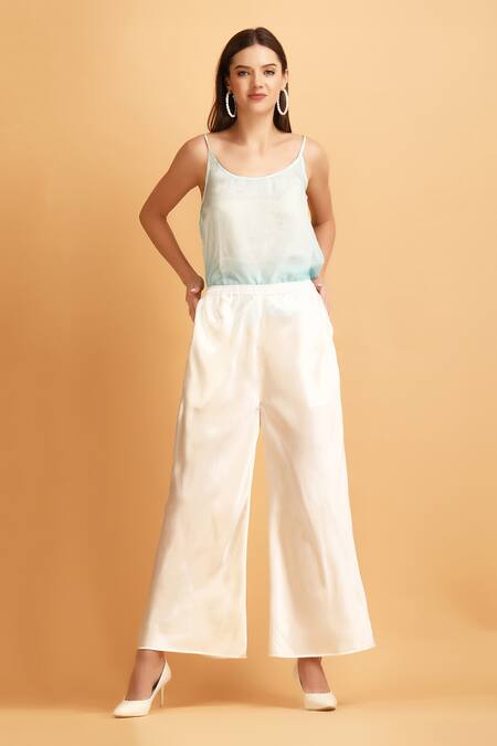 Buy_Label Ivish_Blue Chiffon, Satin, Muslin Embroidery V-neck Shaded Embellished Kaftan Set _Online_at_Aza_Fashions