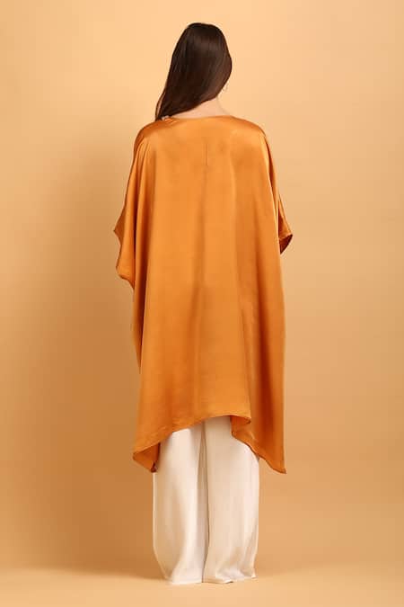 Label Ivish Embroidered Neckline Satin Kaftan With Palazzo 