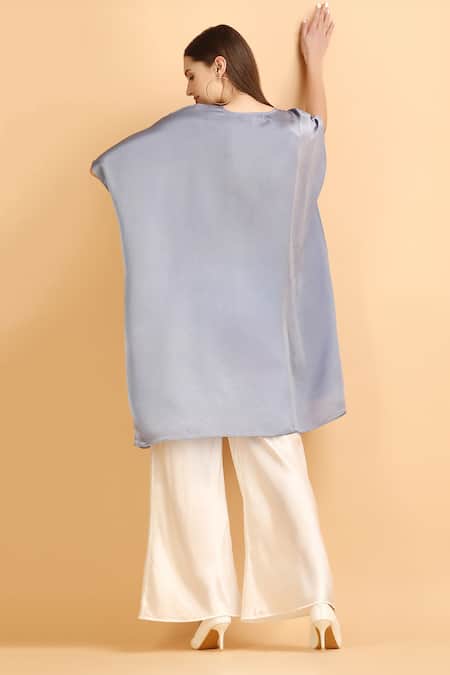 Label Ivish Tie-Up Neck Plain Satin Kaftan With Palazzo 