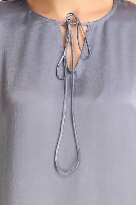 Buy_Label Ivish_Grey Satin Open Neck Tie-up Plain Kaftan With Palazzo _Online_at_Aza_Fashions