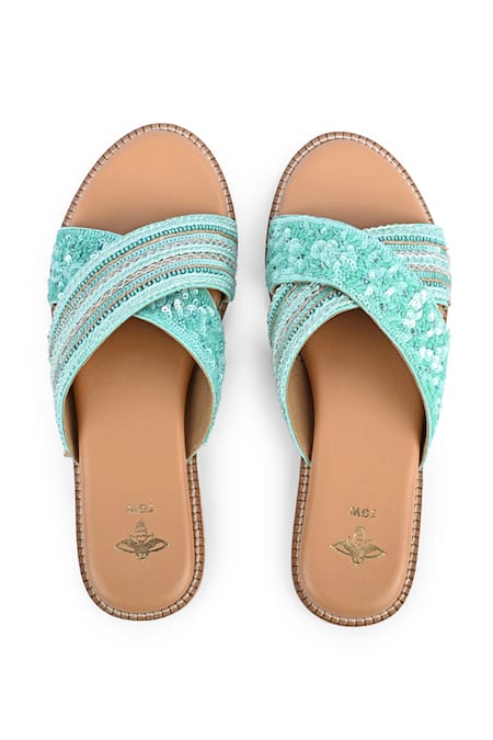 The Golden Wasp_Blue Sequins Head Up Gorgeous Embellished Criss-cross Sandals _Online_at_Aza_Fashions