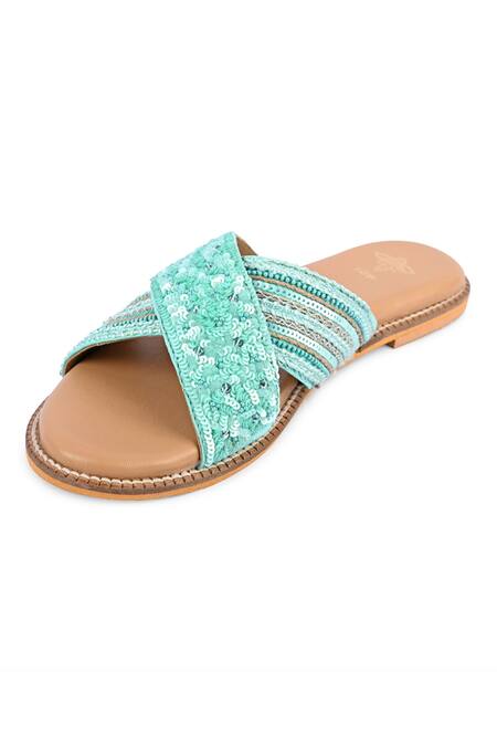 Buy_The Golden Wasp_Blue Sequins Head Up Gorgeous Embellished Criss-cross Sandals _Online_at_Aza_Fashions
